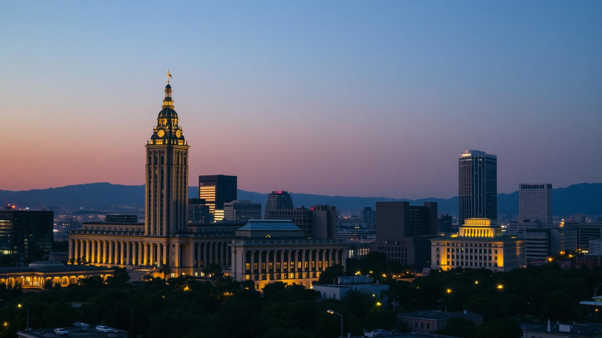 Enterprise law firm skyline at dusk